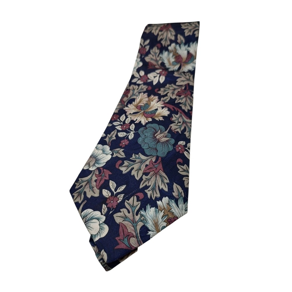 David Crystal Necktie Multicolor Floral‎ Art Design Blue Tie Made In USA SEE